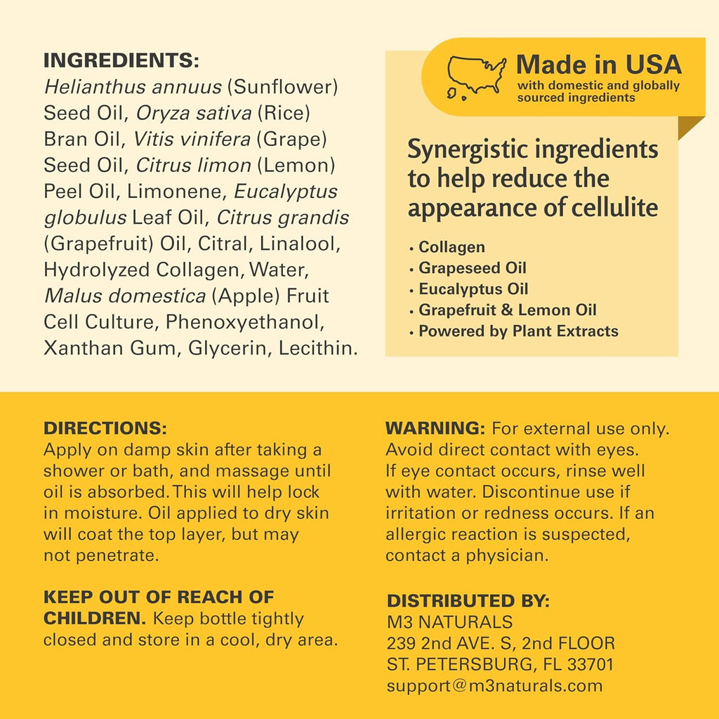 Firming Body Massage Oil with Collagen & Stem Cell – Helps Smooth the Appearance of Cellulite & Improve Skin Texture – Refreshing Aromatherapy Body Oil for Legs & Full Body – 8 Fl Oz by