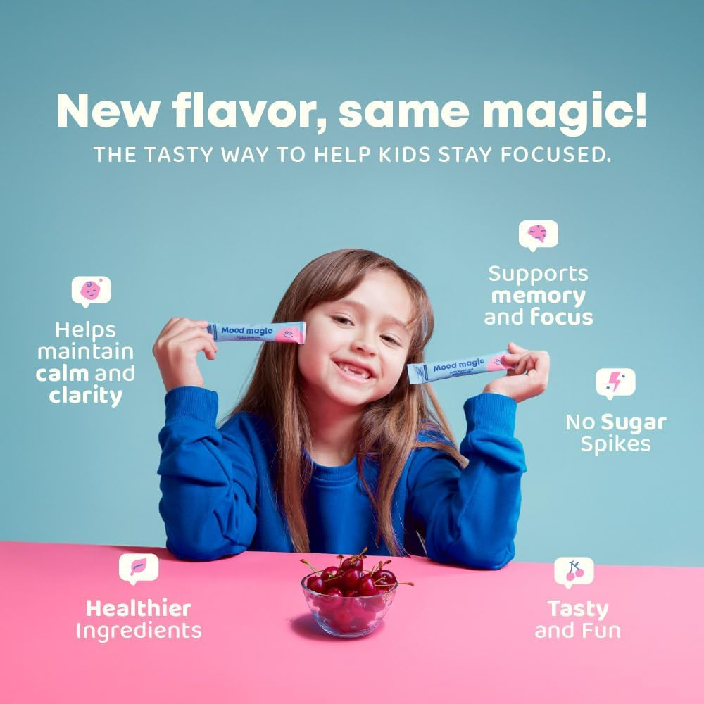 Pixie Sticks with Saffron & GABA for Kids | Mood Balance Supplements for Kids | Sugar-Free Powder Candy New Flavor Cherry Lime (25 Servings)