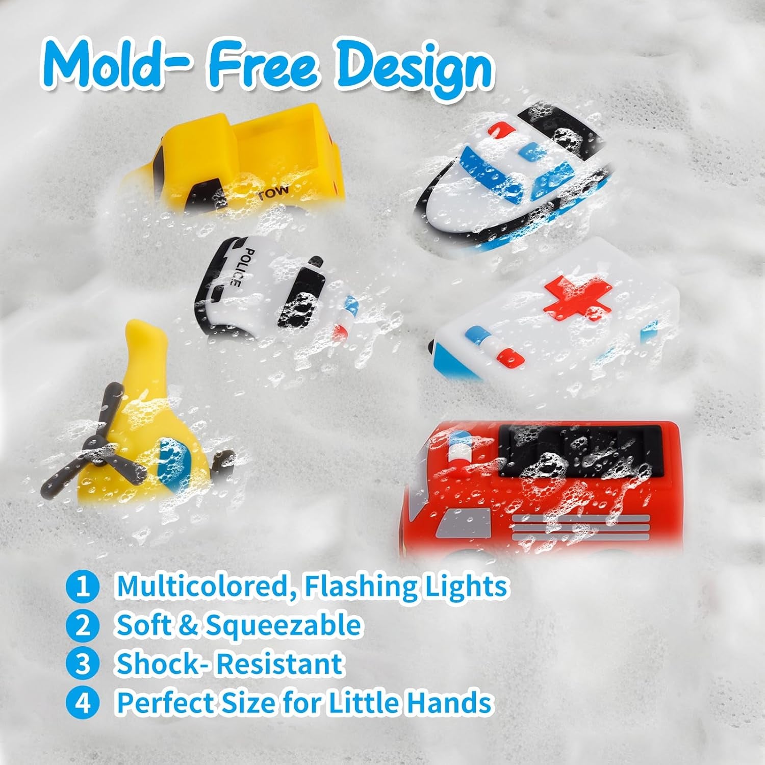 Light up Bath Toys 6 Pack, 100% Food Grade Silicone Bathtub Toys, Shake-Activated Light up Toys Flash & Lights Color Change, Soft & Squeezable for Baby&Toddler