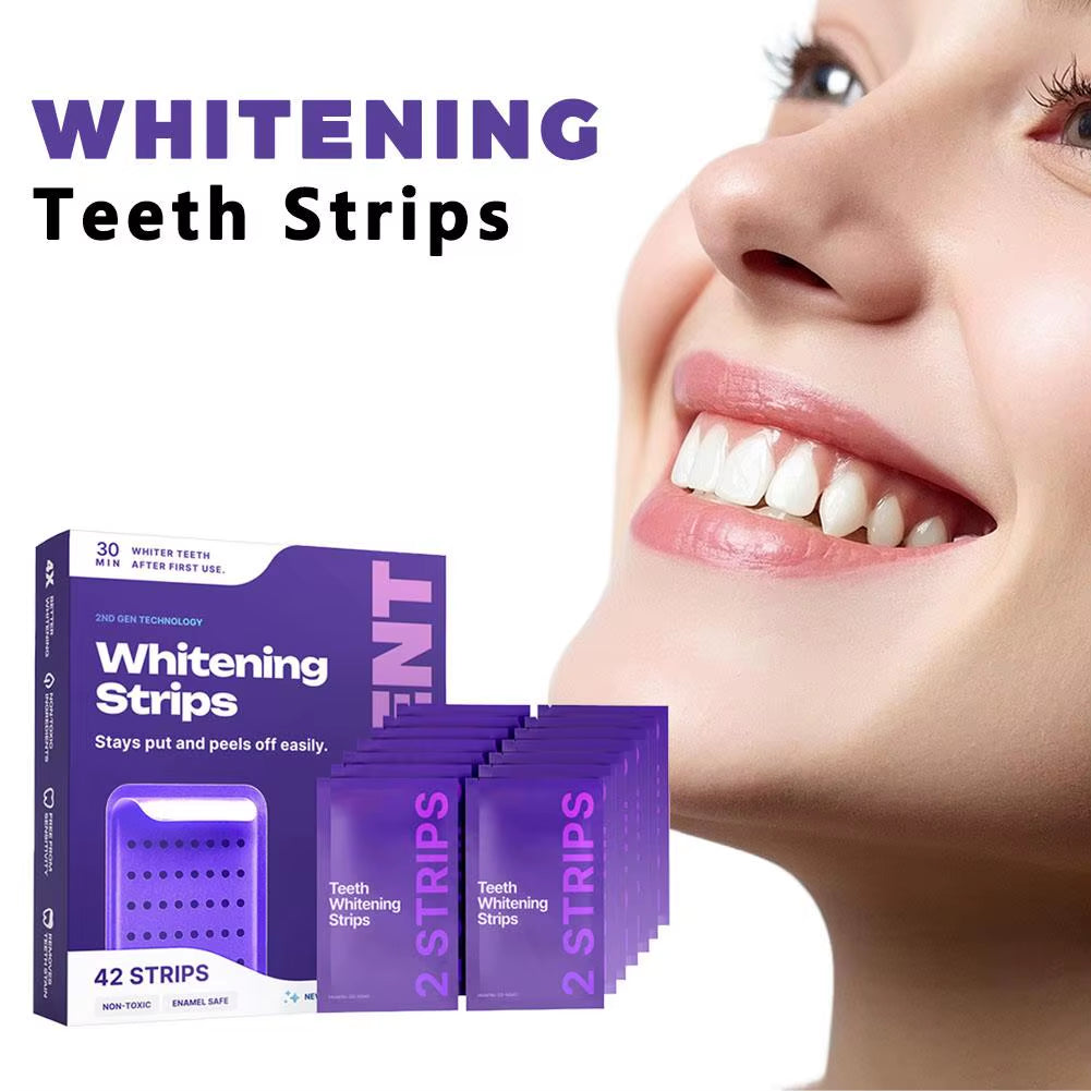 42Strips Purple Whitening Tooth Patch Fresh Breath Tooth Brightening Stickers Remove Yellow Stains for Smokers & Coffee Drinkers