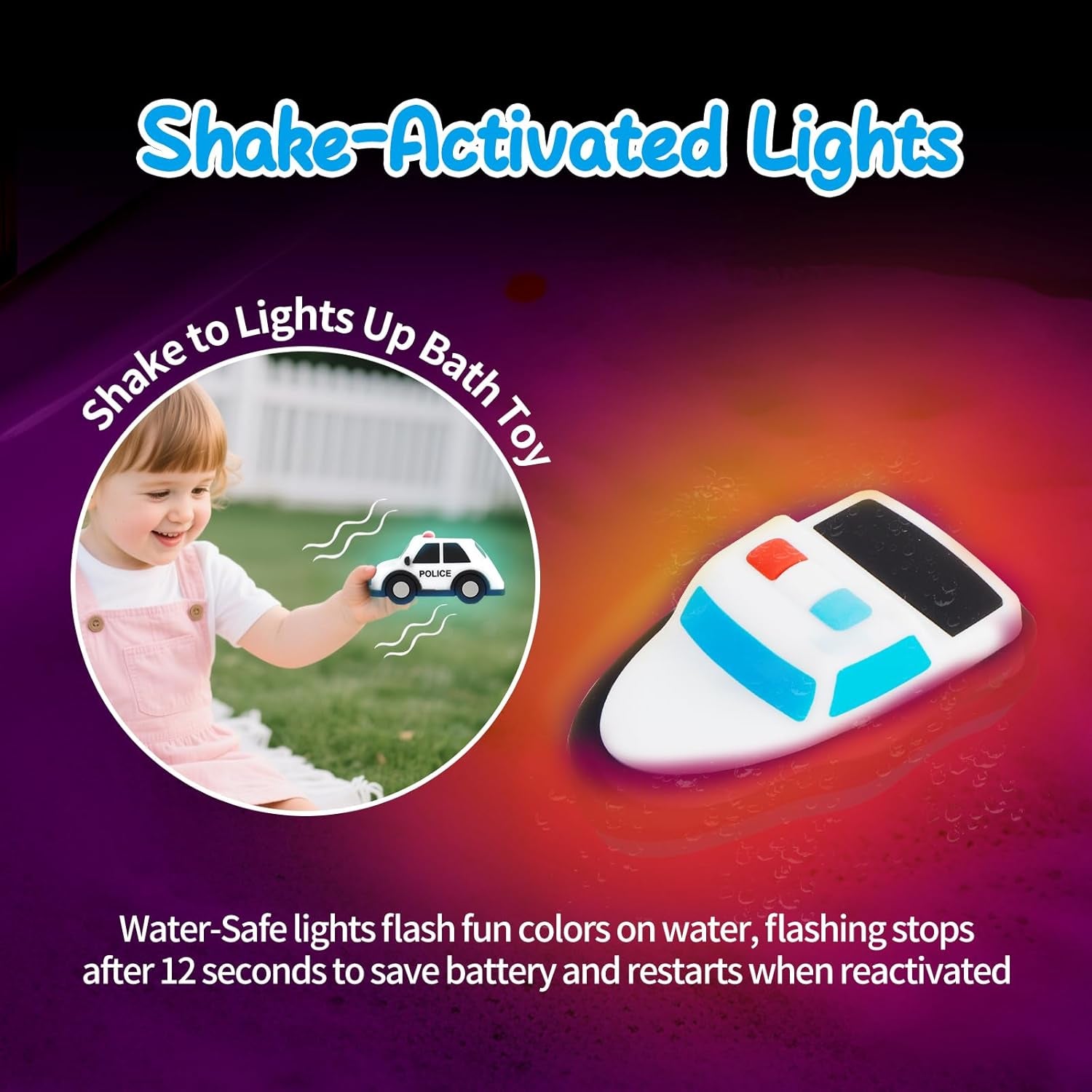 Light up Bath Toys 6 Pack, 100% Food Grade Silicone Bathtub Toys, Shake-Activated Light up Toys Flash & Lights Color Change, Soft & Squeezable for Baby&Toddler