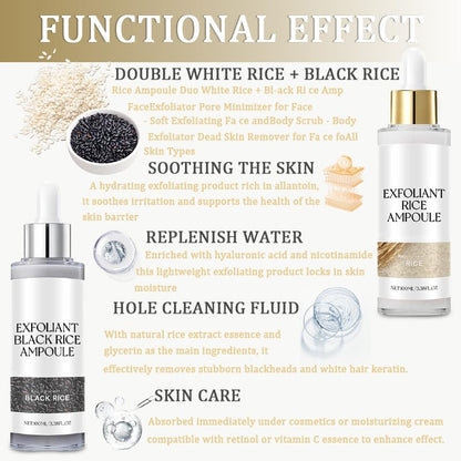 2PCS Rice Exfoliating Ampoule Set – Black & White Rice Brightening Duo for Glowing Skin | Gentle Peel + Pore Minimizing & Deep Hydration