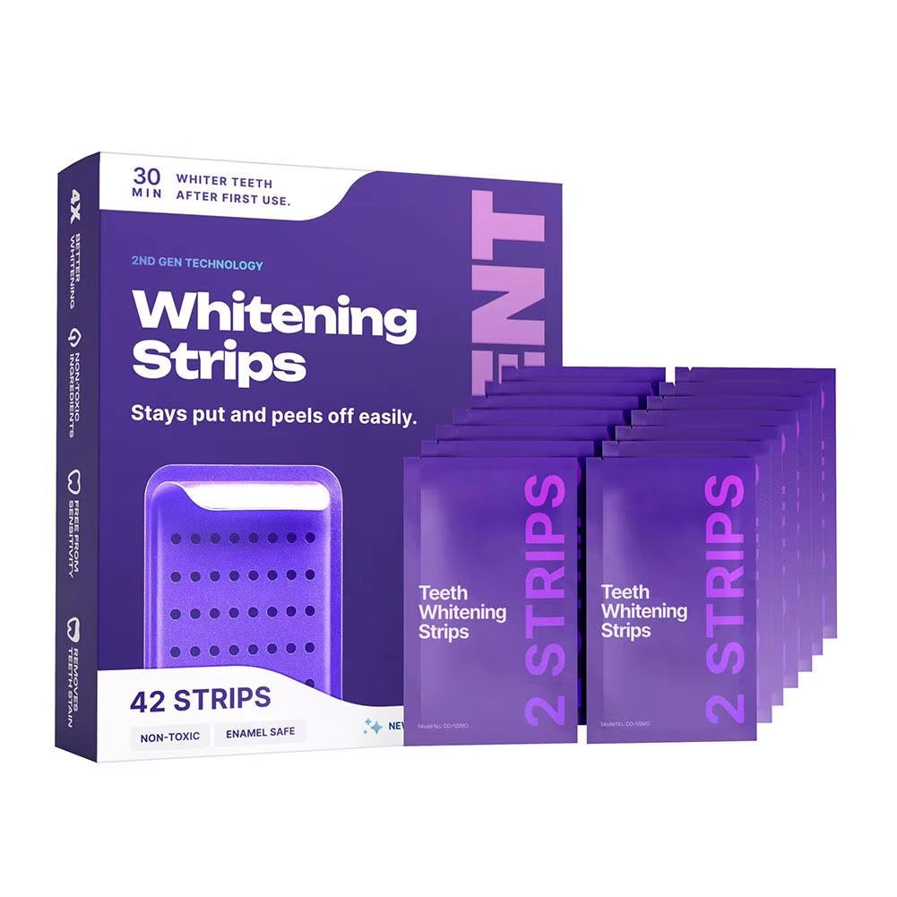 42Strips Purple Whitening Tooth Patch Fresh Breath Tooth Brightening Stickers Remove Yellow Stains for Smokers & Coffee Drinkers