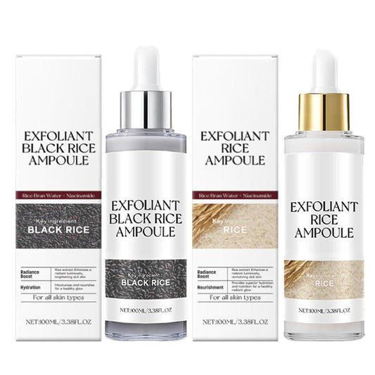 2PCS Rice Exfoliating Ampoule Set – Black & White Rice Brightening Duo for Glowing Skin | Gentle Peel + Pore Minimizing & Deep Hydration