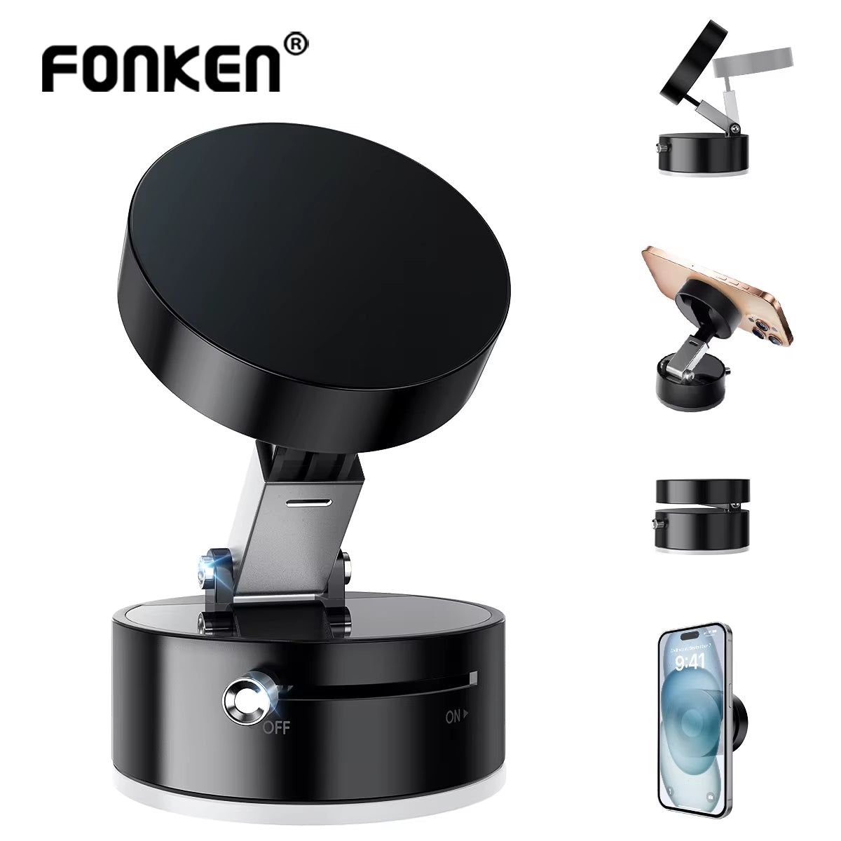 Fonken Vacuum Suction Magnetic Phone Holder with 360 Degree Rotation Handsfree Magnetic Foldable Phone Mount Mobile Phone Holder
