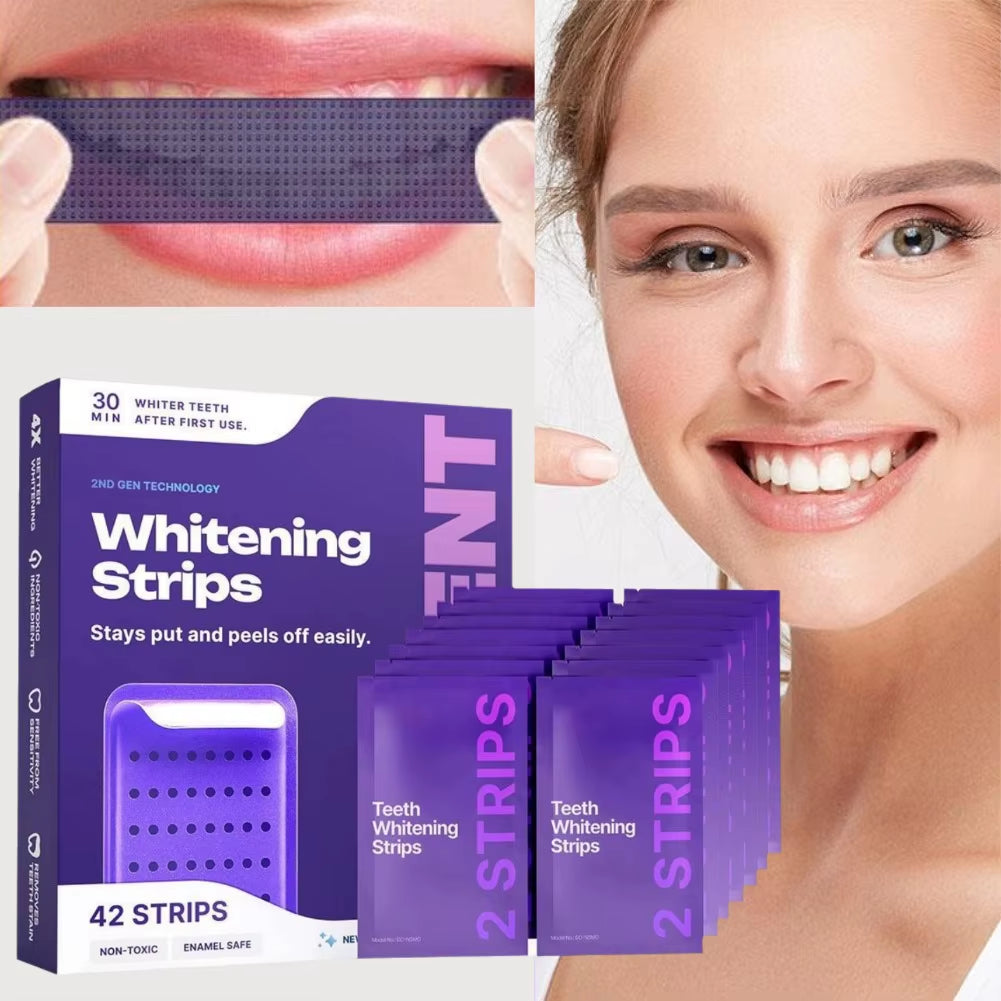 42Strips Purple Whitening Tooth Patch Fresh Breath Tooth Brightening Stickers Remove Yellow Stains for Smokers & Coffee Drinkers