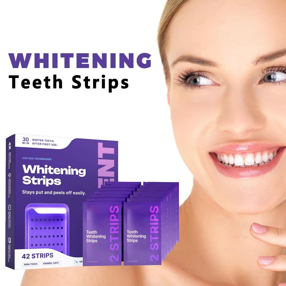 42Strips Purple Whitening Tooth Patch Fresh Breath Tooth Brightening Stickers Remove Yellow Stains for Smokers & Coffee Drinkers