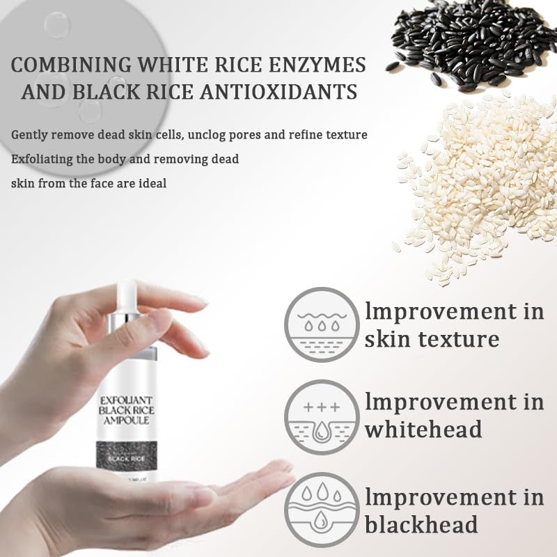 2PCS Rice Exfoliating Ampoule Set – Black & White Rice Brightening Duo for Glowing Skin | Gentle Peel + Pore Minimizing & Deep Hydration