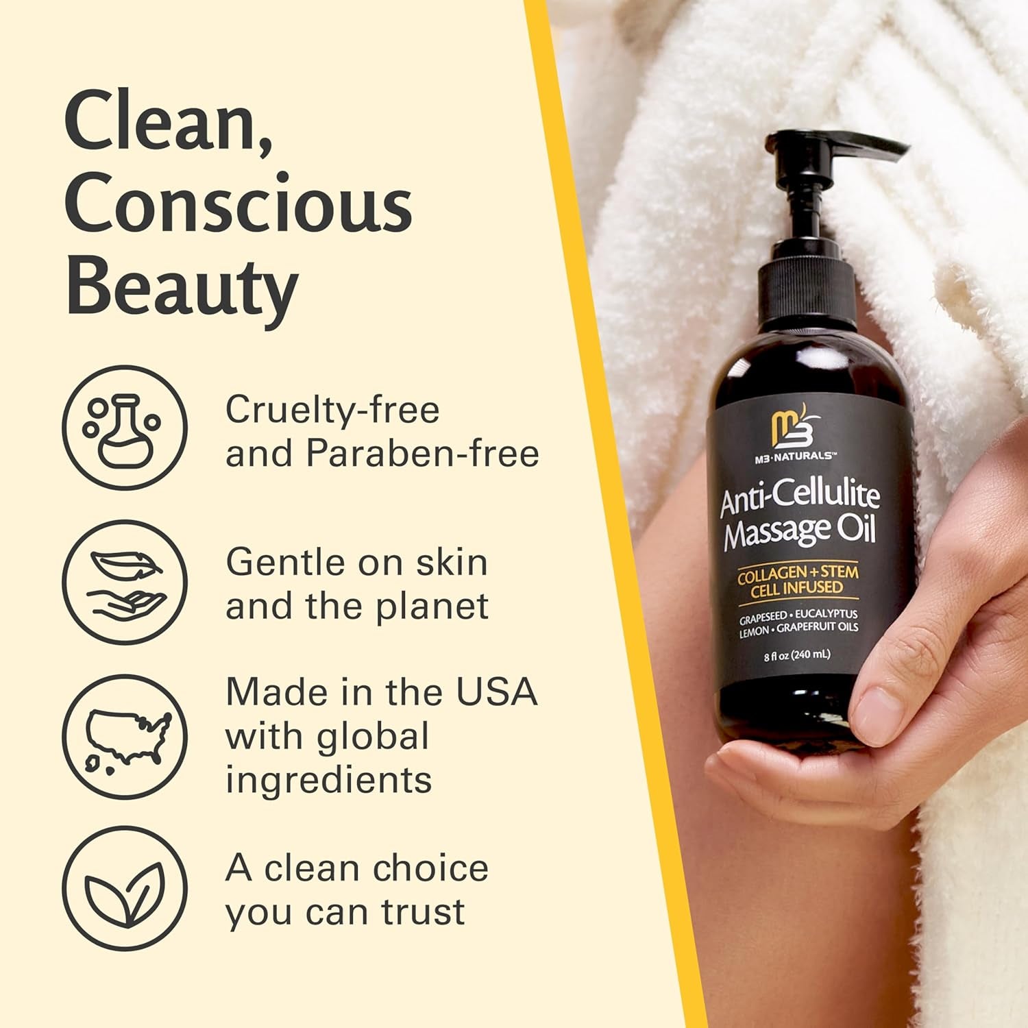 Firming Body Massage Oil with Collagen & Stem Cell – Helps Smooth the Appearance of Cellulite & Improve Skin Texture – Refreshing Aromatherapy Body Oil for Legs & Full Body – 8 Fl Oz by